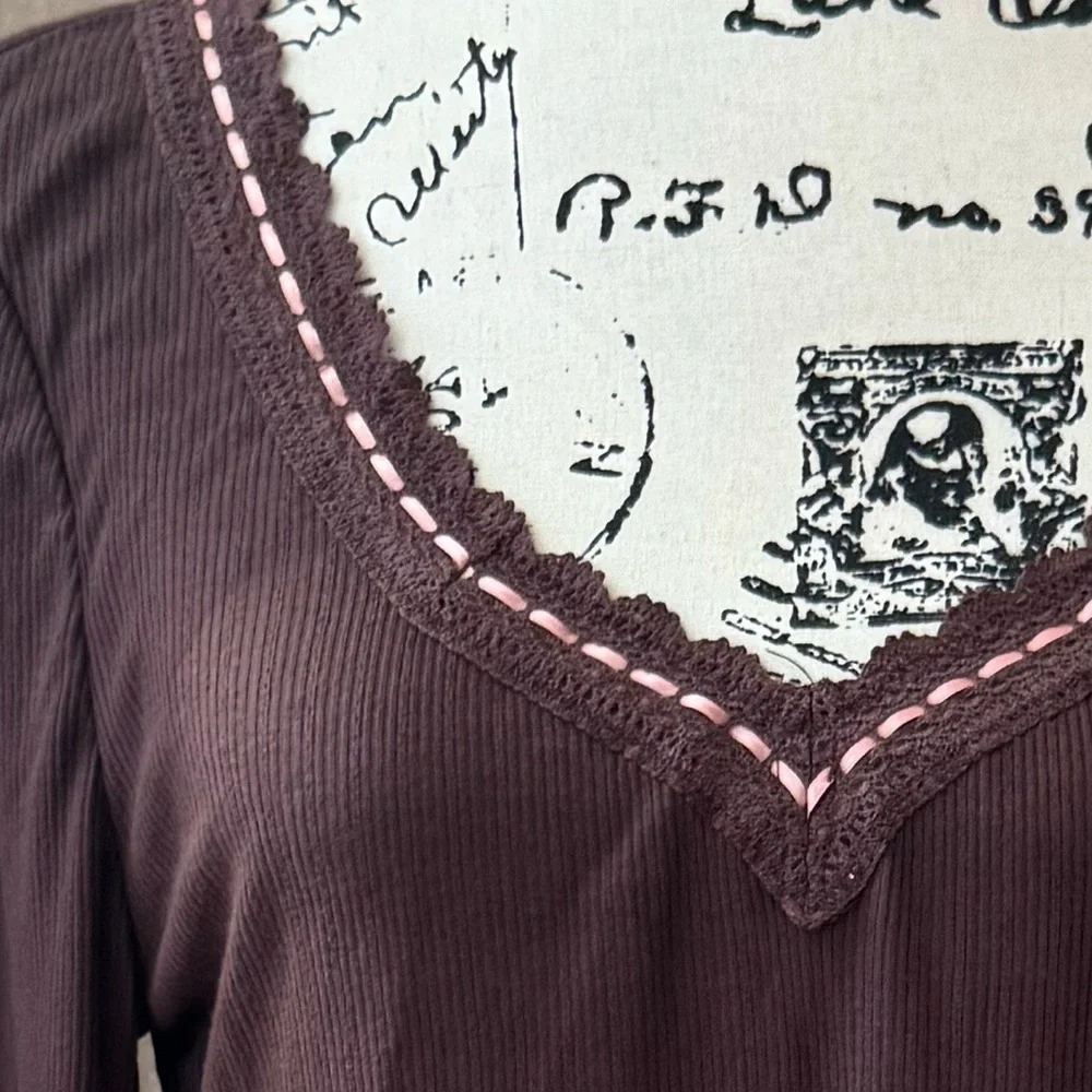 FREE PEOPLE ONLY YOU LONG SLEEVE TOP BROWN PINK LARGE